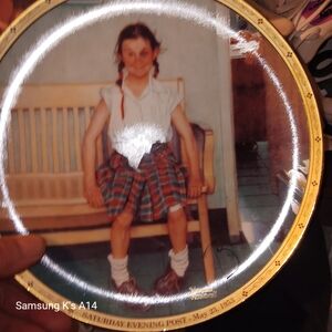 Norman Rockwell Dinnerware Plate with Gold and Multicolor Design